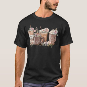 Floral Coffee Cup Iced Latte With Spring Flowers T-Shirt