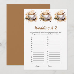 Floral Coffee Wedding A-Z Bridal Shower Game Card 