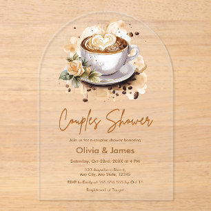 Floral Coffee Wedding Couples Bridal Shower  Acrylic Invitations