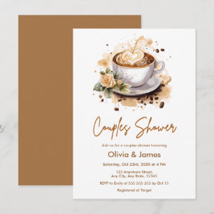 Floral Coffee Wedding Couples Bridal Shower  Invitation