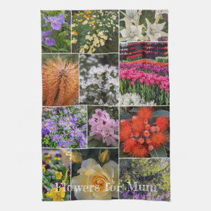 Floral Collage Flowers for Mum Tea Towel