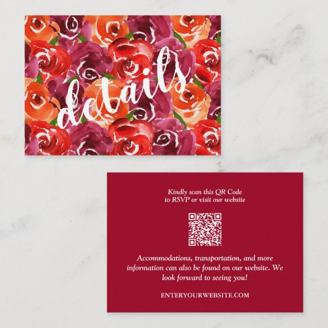 Floral Collage Wedding QR Code Details Enclosure Card (Front/Back)