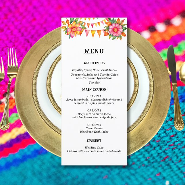 Floral coloré Fiesta Mariage mexicain Menu (Créateur téléchargé)