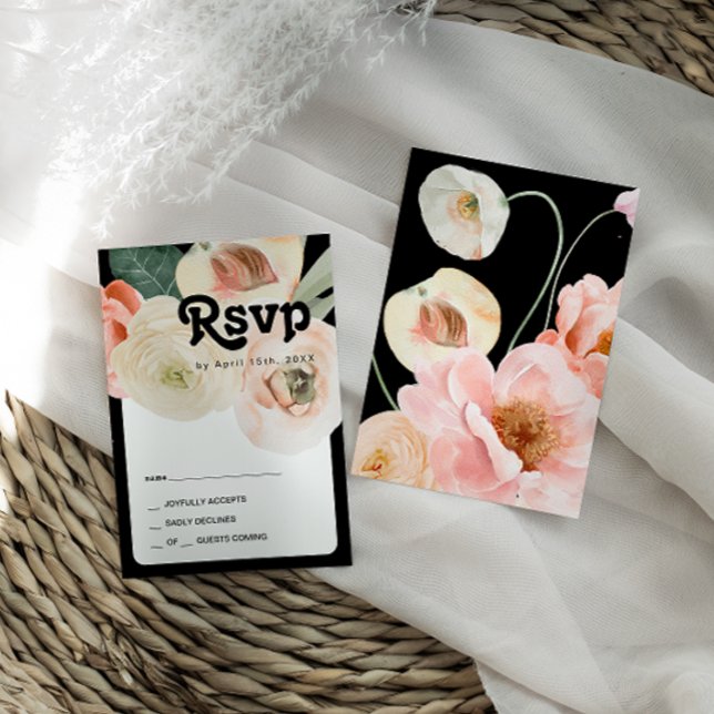 Floral coloré gras | Carte RSVP noire (Créateur téléchargé)