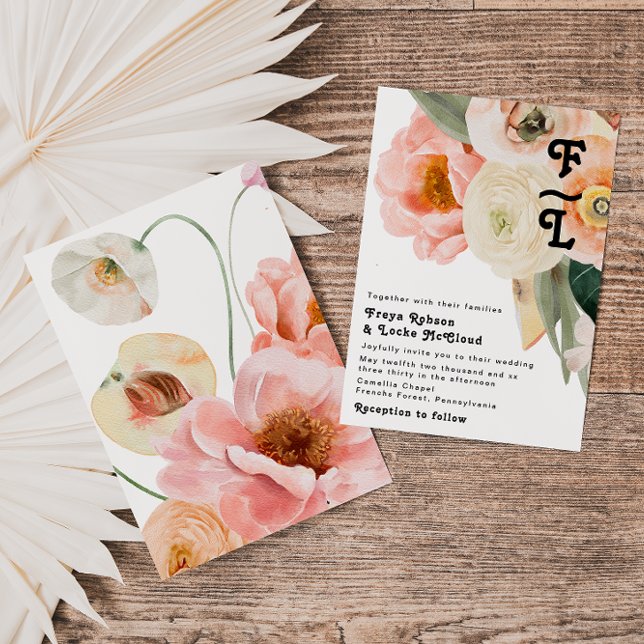Floral coloré gras | Faire-part de mariage monogra (Créateur téléchargé)