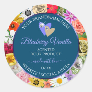 Floral coloré Océan Bleu Produit Coeurs Étiquette