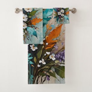 Floral coloré sur Beige Bleu Turquoise