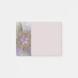 Floral Colorful Abstract Fractal With Pink & Gold Post-it Notes