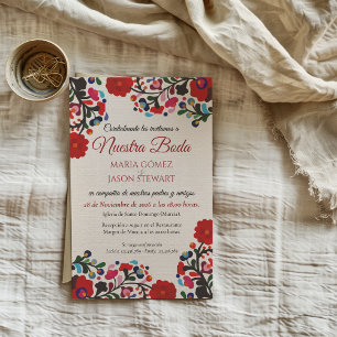Floral Colorful Botanical Flowers Spanish Wedding Invitation