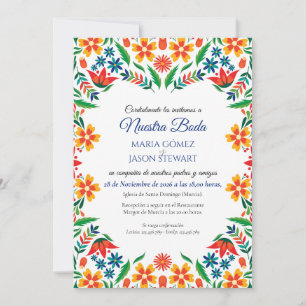 Floral Colorful Botanical Flowers Spanish Wedding Invitation
