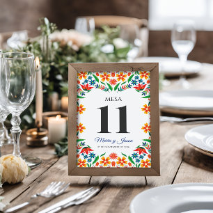 Floral Colorful Botanical Flowers Spanish Wedding Table Number