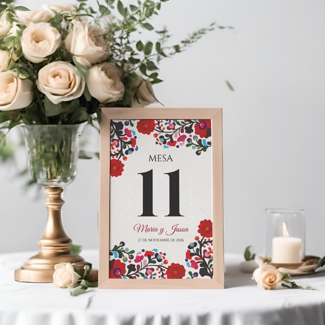 Floral Colorful Botanical Flowers Spanish Wedding Table Number (Floral Colorful Botanical Flowers Spanish Wedding Table Number)