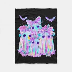 Floral Colorful Ghosts Boo Coquette Bow Spooky Hal Fleece Blanket
