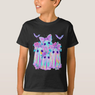 Floral Colorful Ghosts Boo Coquette Bow Spooky Hal T-Shirt