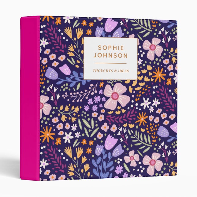 Floral Colorful Girly Flower Pattern Personalized Binder (Front/Spine)