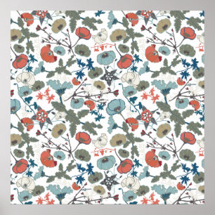 Floral Colorful Joyful Blue Orange Green Poster