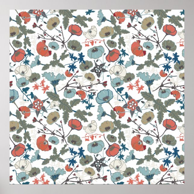 Floral Colorful Joyful Blue Orange Green Poster (Front)