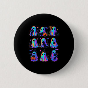 Floral Colour Ghost Holding A Black Cat Lazy Soky 2 Inch Round Button