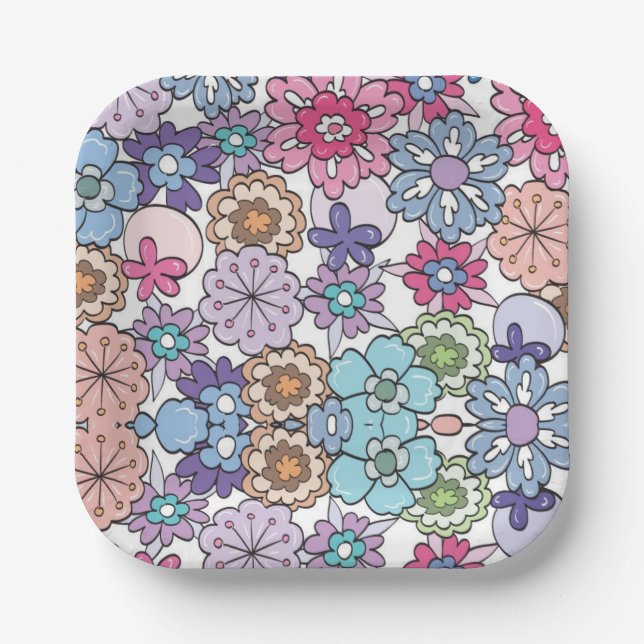 Floral colour pattern paper plate (Front)