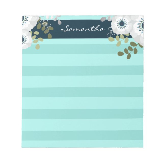 Floral Colour Stripe Personalized Name Notepad (Front)