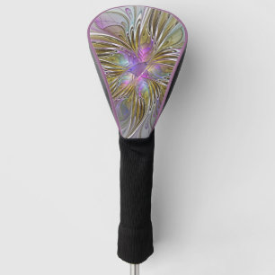 Floral Colourful Abstract Fractal Art Pink & Gold Golf Head Cover