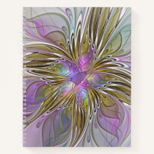 Floral Colourful Abstract Fractal Art Pink & Gold Notebook
