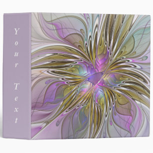 Floral Colourful Abstract Fractal Pink & Gold Text Binder