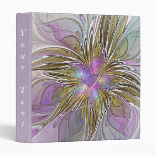 Floral Colourful Abstract Fractal Pink & Gold Text Binder