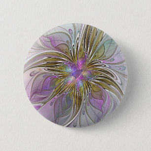Floral Colourful Abstract Fractal With Pink & Gold 2 Inch Round Button