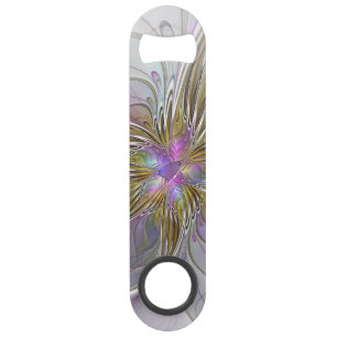 Floral Colourful Abstract Fractal With Pink & Gold Bar Key