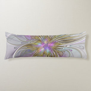 Floral Colourful Abstract Fractal With Pink & Gold Body Pillow