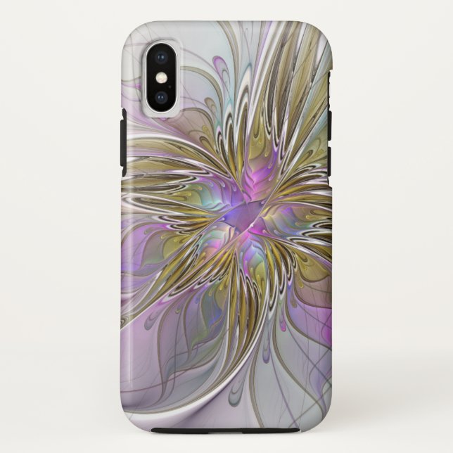 Floral Colourful Abstract Fractal With Pink & Gold Case-Mate iPhone Case (Back)