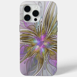 Floral Colourful Abstract Fractal With Pink & Gold iPhone 15 Pro Max Case