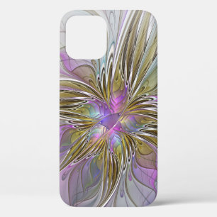 Floral Colourful Abstract Fractal With Pink & Gold iPhone 12 Case