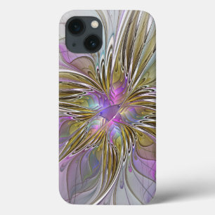 Floral Colourful Abstract Fractal With Pink & Gold iPhone 13 Case