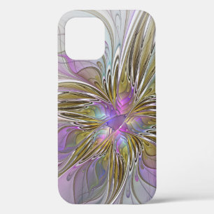 Floral Colourful Abstract Fractal With Pink & Gold iPhone 12 Case
