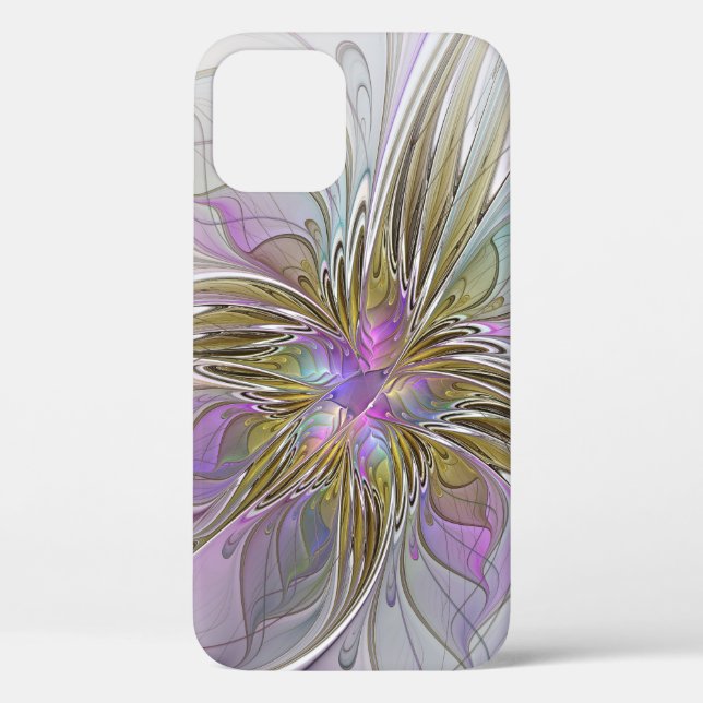 Floral Colourful Abstract Fractal With Pink & Gold Case-Mate iPhone Case (Back)