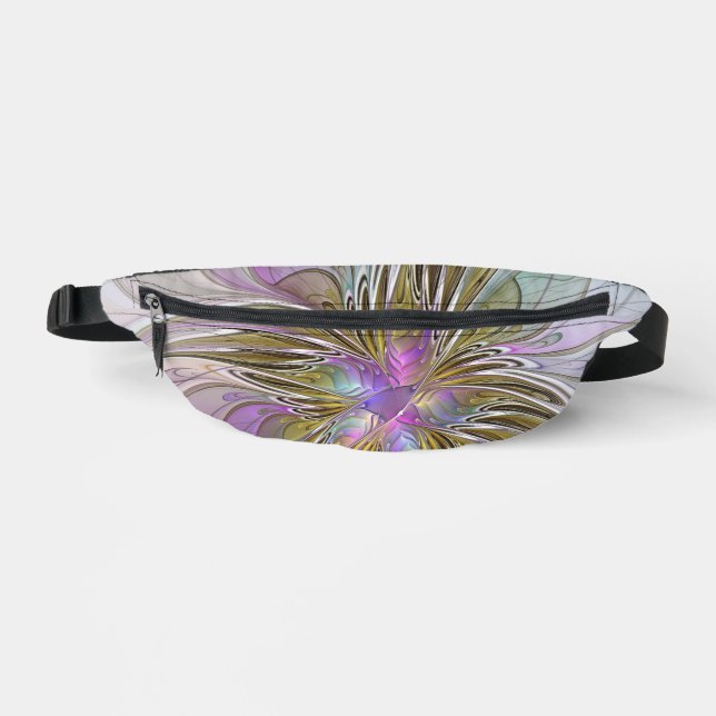Floral Colourful Abstract Fractal With Pink & Gold Fanny Pack (Front)