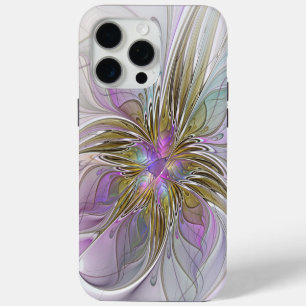 Floral Colourful Abstract Fractal With Pink & Gold iPhone 15 Pro Max Case