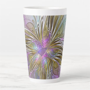 Floral Colourful Abstract Fractal With Pink & Gold Latte Mug