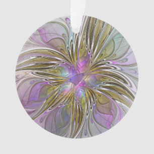 Floral Colourful Abstract Fractal With Pink & Gold Ornament