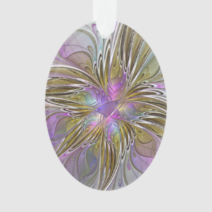 Floral Colourful Abstract Fractal With Pink & Gold Ornament