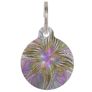 Floral Colourful Abstract Fractal With Pink & Gold Pet Tag