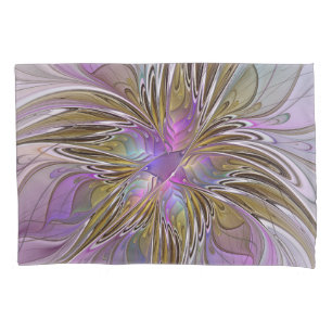 Floral Colourful Abstract Fractal With Pink & Gold Pillowcase