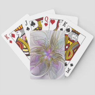 Floral Colourful Abstract Fractal With Pink & Gold Playing Cards
