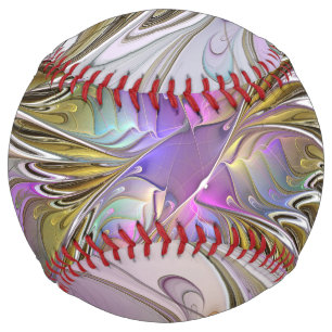 Floral Colourful Abstract Fractal With Pink & Gold Softball