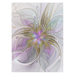 Floral Colourful Abstract Fractal With Pink & Gold Tablecloth