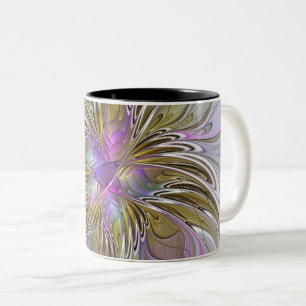 Floral Colourful Abstract Fractal With Pink & Gold Two-Tone Coffee Mug