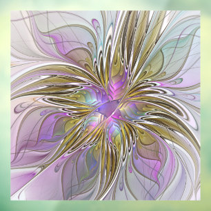 Floral Colourful Abstract Fractal With Pink & Gold Window Cling