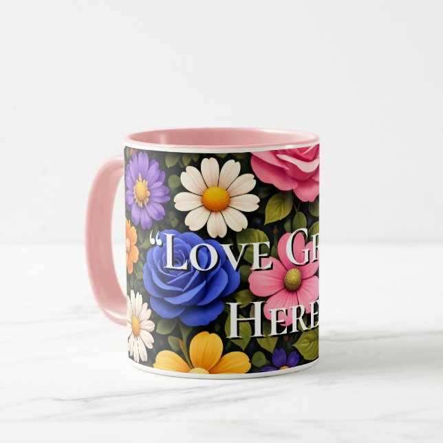 Floral Colourful Custom Quotes Valentines Mugs (Front Left)